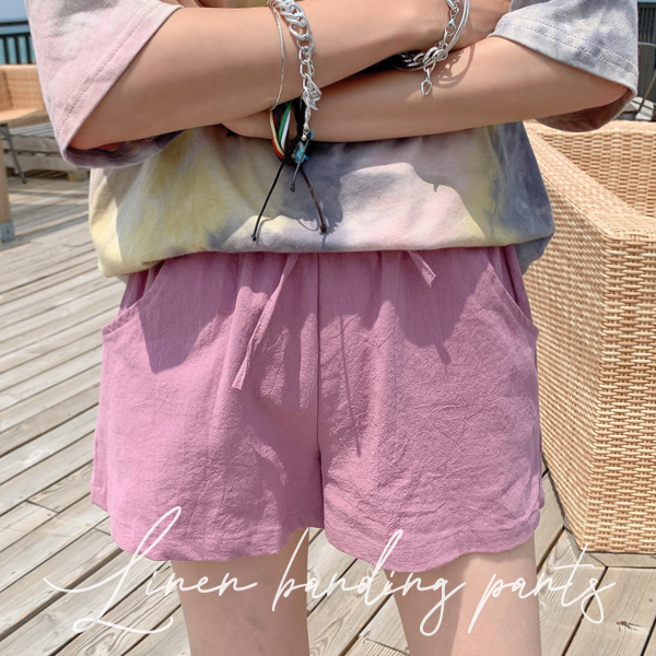 Casual linen blend banding shorts that are refreshing and comfortable to wear