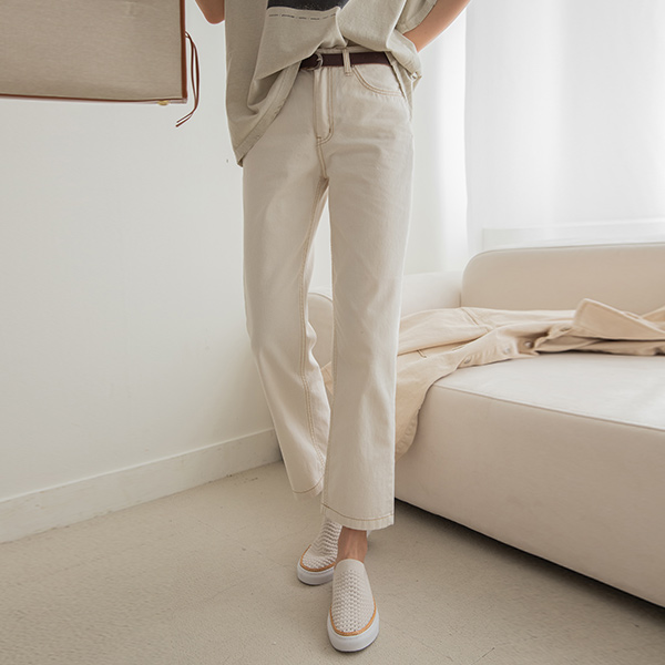Trendy daily look! Cream color stitch cotton Pants