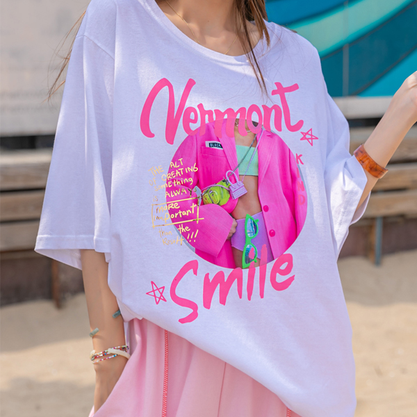 Glamorous overfit T-shirt with bikini neon printing