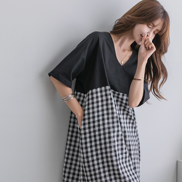 Modernistic black color check loose fit One Piece