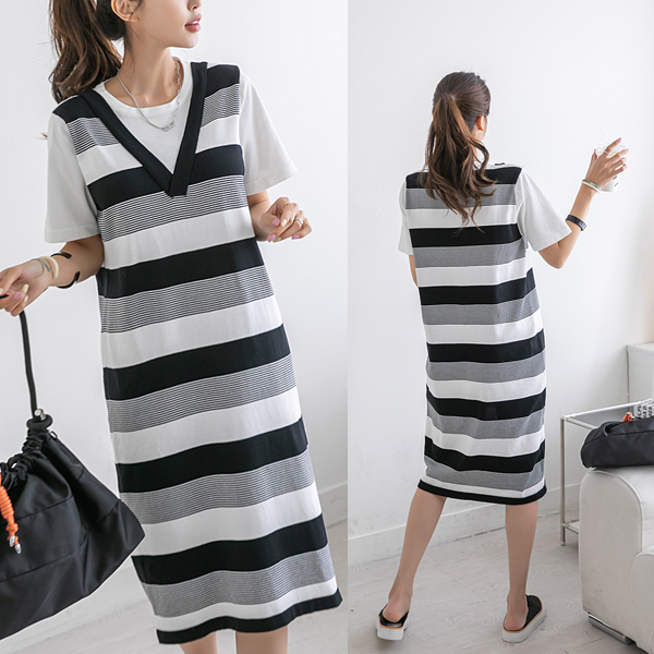 Completely my style~ One pair is the end of the coordination! layered style Knit Long One Piece