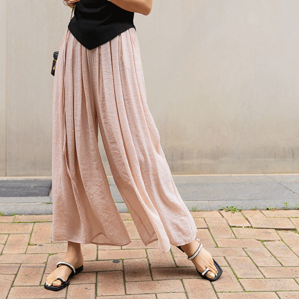 Coolness is Basic! Sky Sky~ Soft~ Linen Touch Back Banding Wide Pants/Lined