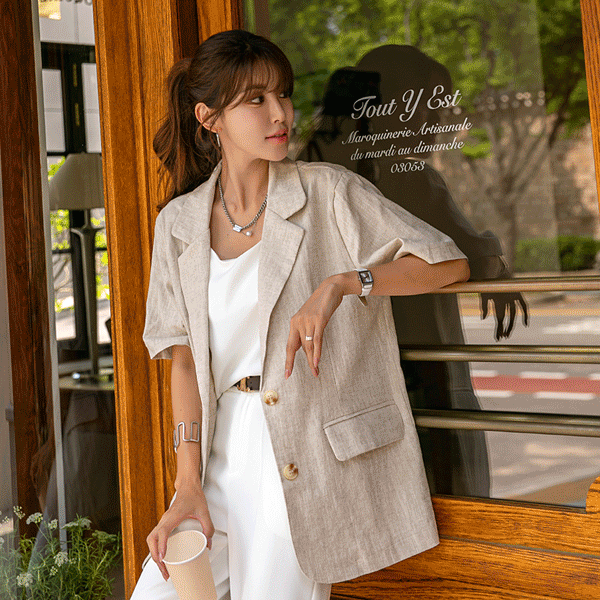 <B class="nakText">#NAKMADE.</b> Goes well with any outfit!! Casual and formal ~ Daily mood Linen Short-sleeve Jacket