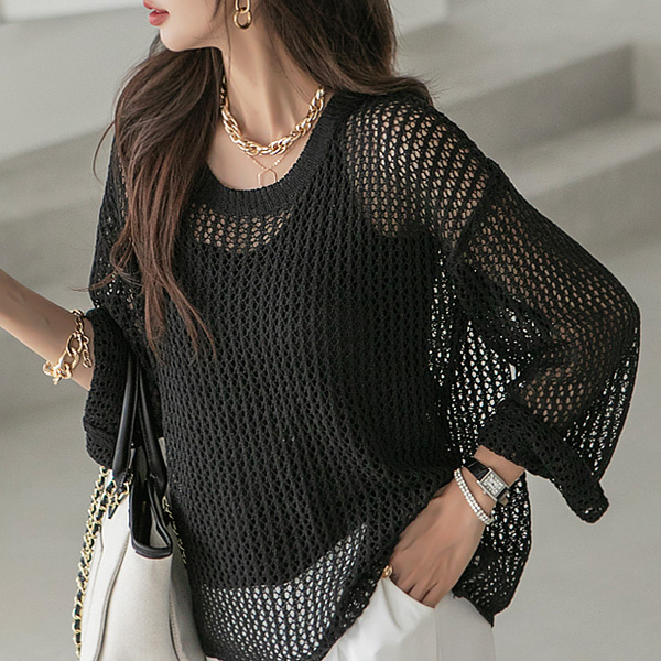 <B class="nakText">#NAKMADE.</b> Sexy and delicate drop shoulder see-through knit/net knit