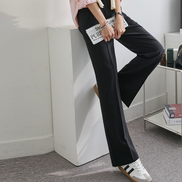 Mannish two-chin line wide fit slacks pants/flabby cover/hidden hair band