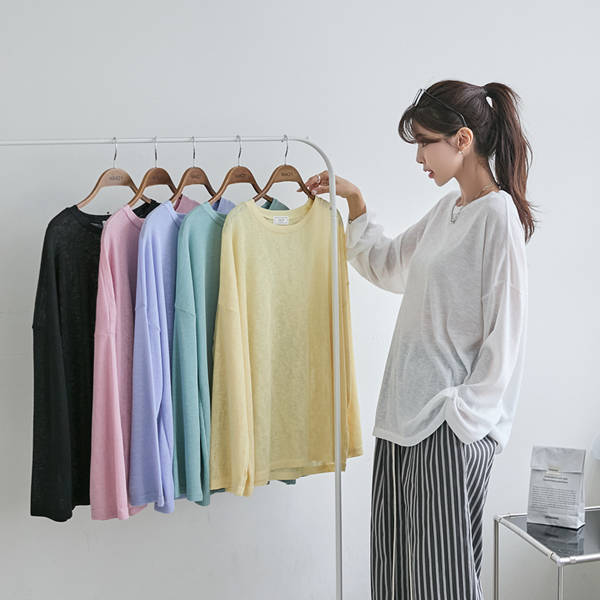 Burnout see-through pattern that gives you a soft look ♥ Lovely pastel ♥ Raund neck Long t shirts/loose fit