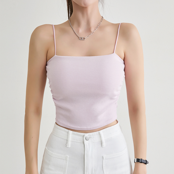 Bra+Sleeveless shirts=One piece is enough!! Crop cap sleeveless shirts that add volume with side shirring