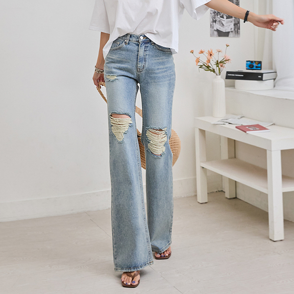 [S~L] Vintage Boot cut denim pants with worn details