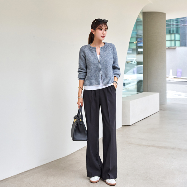 [S~2XL] Basic item for any occasion~! One-tuck wide Slacks Hair band Pants/Choose length