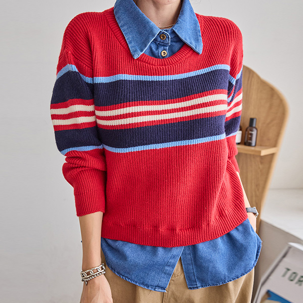 [55~77] Layered knit with a trendy and lively casual mood