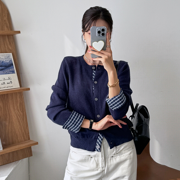 [Order Rush♥Shirt+Cardigan] Is this your first time wearing a checkered shirt? Cozy layered knit cardigan