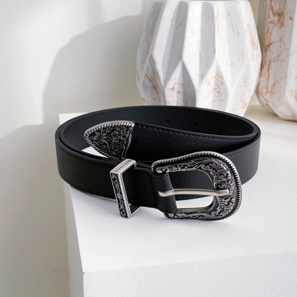 Androgynous charm! Western hard leather belt