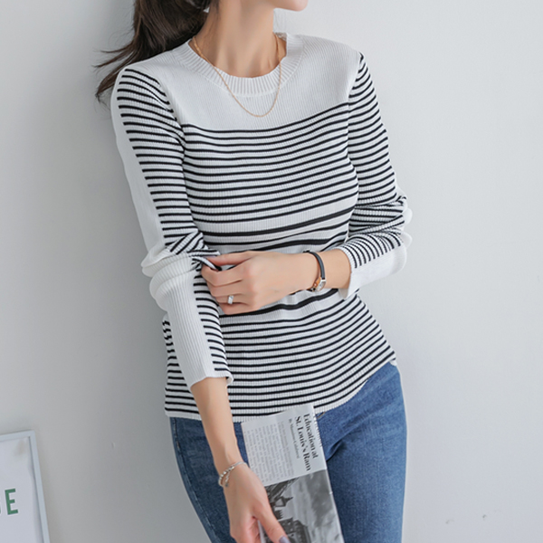 Slimming look~ Stripe Sline color combination Knit #NAK MADE.