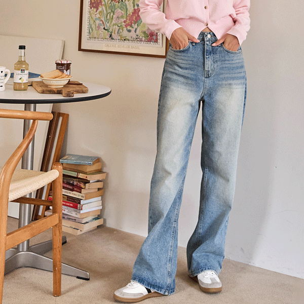 [S~L] Washing Wide Straight Denim Pants