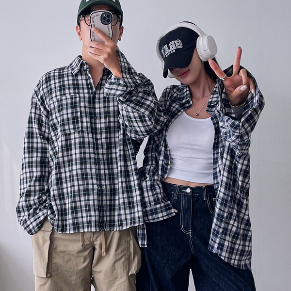 [55~120] Unisex Check Shirt/Boxy Long Shirt that goes well with anything