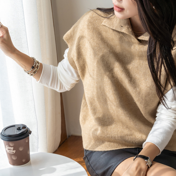 [55~88] Warm~Highneck&Polo Knit Vest, great for light layering