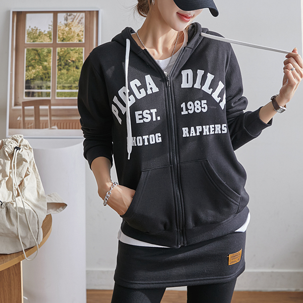 [55~88] Plump napping lining!! Easy Hood Zip up + Stretchy Skirt leggings Set/Training