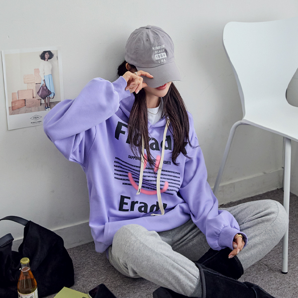 [55~99] Cozy mood ♥ English lettering loose fit Hood Man to man