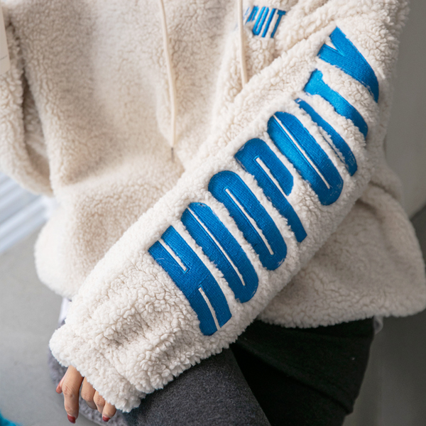 [55~120] Lovely vivid patch lettering fluffy Wool Hooded T-Shirt #NAK MADE.